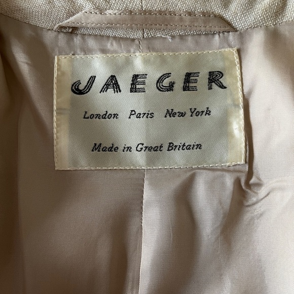 JAEGER Vintage Cream Linen Blend Lined Long Jacket Neutral Coastal Classic Chic - Picture 8 of 17
